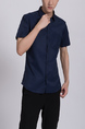 Blue Button Down Chest Pocket Collar Plus Size Men Shirt for Casual Party Office