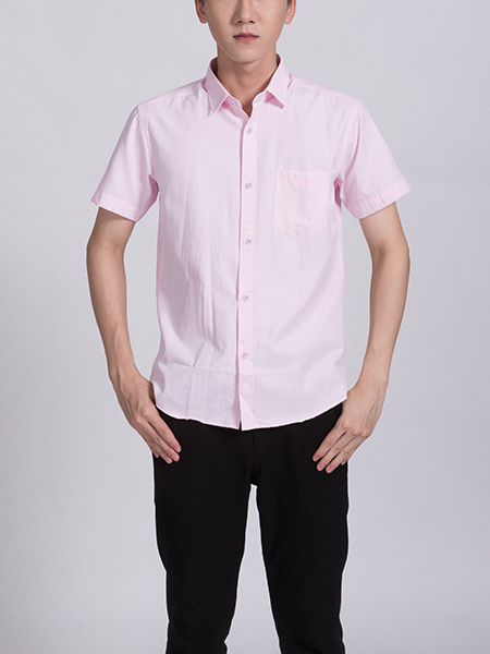 Pink Button Down Chest Pocket Collar Plus Size Men Shirt for Casual Party Office