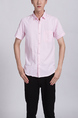 Pink Button Down Chest Pocket Collar Plus Size Men Shirt for Casual Party Office