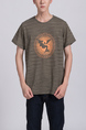 Brown Round Neck Tee Plus Size Printed Men Shirt for Casual Party