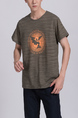 Brown Round Neck Tee Plus Size Printed Men Shirt for Casual Party