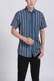 Blue Colorful Collar Chest Pocket Button Down Plus Size Men Shirt for Casual Party Office