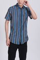 Blue Colorful Collar Chest Pocket Button Down Plus Size Men Shirt for Casual Party Office