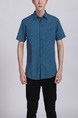 Blue Green Collar Chest Pocket Button Down Plus Size Men Shirt for Casual Party Office