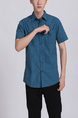 Blue Green Collar Chest Pocket Button Down Plus Size Men Shirt for Casual Party Office