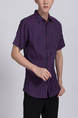 Purple Collar Chest Pocket Button Down Plus Size Men Shirt for Casual Party Office