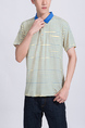 Yellow Blue Chest Pocket Collared Polo Plus Size Men Shirt for Casual Party Office