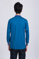 Blue Chest Pocket Collared Polo Plus Size Long Sleeves Men Shirt for Casual Party Office