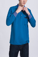 Blue Chest Pocket Collared Polo Plus Size Long Sleeves Men Shirt for Casual Party Office