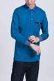 Blue Chest Pocket Collared Polo Plus Size Long Sleeves Men Shirt for Casual Party Office