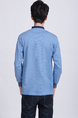 Blue Chest Pocket Collared Polo Plus Size Long Sleeves Men Shirt for Casual Party Office