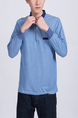 Blue Chest Pocket Collared Polo Plus Size Long Sleeves Men Shirt for Casual Party Office