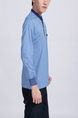 Blue Chest Pocket Collared Polo Plus Size Long Sleeves Men Shirt for Casual Party Office