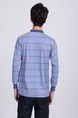 Blue Chest Pocket Collared Polo Plus Size Long Sleeves Men Shirt for Casual Party Office