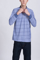 Blue Chest Pocket Collared Polo Plus Size Long Sleeves Men Shirt for Casual Party Office