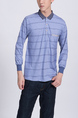 Blue Chest Pocket Collared Polo Plus Size Long Sleeves Men Shirt for Casual Party Office