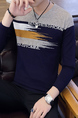 Blue and Gray Round Neck Long Sleeve Plus Size Men Sweater for Casual