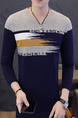 Blue and Gray Round Neck Long Sleeve Plus Size Men Sweater for Casual