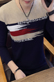 Blue and Beige Round Neck Long Sleeve Plus Size Men Sweater for Casual