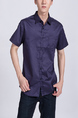 Purple Button Down Chest Pocket Collared Men Shirt for Casual Party Office Evening Nightclub