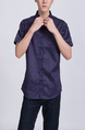 Purple Button Down Chest Pocket Collared Men Shirt for Casual Party Office Evening Nightclub