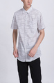 White Gray Collared Button Down Chest Pocket Men Shirt for Casual Party Office Evening Nightclub