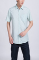 Aqua Collared Button Down Chest Pocket Men Shirt for Casual Party Office Evening Nightclub
