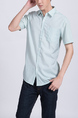 Aqua Collared Button Down Chest Pocket Men Shirt for Casual Party Office Evening Nightclub