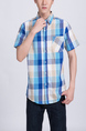 Blue Colorful Collared Button Down Chest Pocket Checkered Men Shirt for Casual Party Office Evening Nightclub