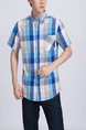 Blue Colorful Collared Button Down Chest Pocket Checkered Men Shirt for Casual Party Office Evening Nightclub