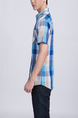 Blue Colorful Collared Button Down Chest Pocket Checkered Men Shirt for Casual Party Office Evening Nightclub