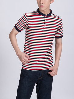 Blue Red And White Striped Polo Men Shirt for Casual Party Office Evening Nightclub