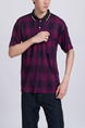 Purple and Black Collared Chest Pocket Polo Men Shirt for Casual Party Office