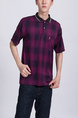 Purple and Black Collared Chest Pocket Polo Men Shirt for Casual Party Office