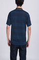 Blue Green and Black Striped Collared Chest Pocket Polo Men Shirt for Casual Party Office