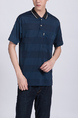 Blue Green and Black Striped Collared Chest Pocket Polo Men Shirt for Casual Party Office