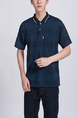 Blue Green and Black Striped Collared Chest Pocket Polo Men Shirt for Casual Party Office