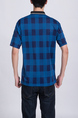 Blue Checkered Collared Chest Pocket Polo Men Shirt for Casual Party Office