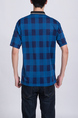 Blue Checkered Collared Chest Pocket Polo Men Shirt for Casual Party Office