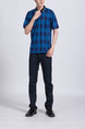 Blue Checkered Collared Chest Pocket Polo Men Shirt for Casual Party Office