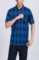 Blue Checkered Collared Chest Pocket Polo Men Shirt for Casual Party Office