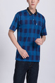 Blue Checkered Collared Chest Pocket Polo Men Shirt for Casual Party Office