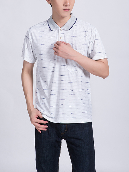 White Collared Chest Pocket Polo Men Shirt for Casual Party Office