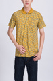 Yellow Collared Chest Pocket Printed Polo Men Shirt for Casual Party Office