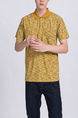 Yellow Collared Chest Pocket Printed Polo Men Shirt for Casual Party Office