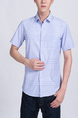 Blue Button Down Collared Chest Pocket Plus Size Men Shirt for Casual Party Office