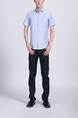 Blue Button Down Collared Chest Pocket Plus Size Men Shirt for Casual Party Office