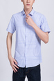 Blue Button Down Collared Chest Pocket Plus Size Men Shirt for Casual Party Office