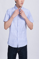 Blue Button Down Collared Chest Pocket Plus Size Men Shirt for Casual Party Office