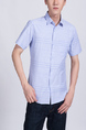 Blue Button Down Collared Chest Pocket Plus Size Men Shirt for Casual Party Office